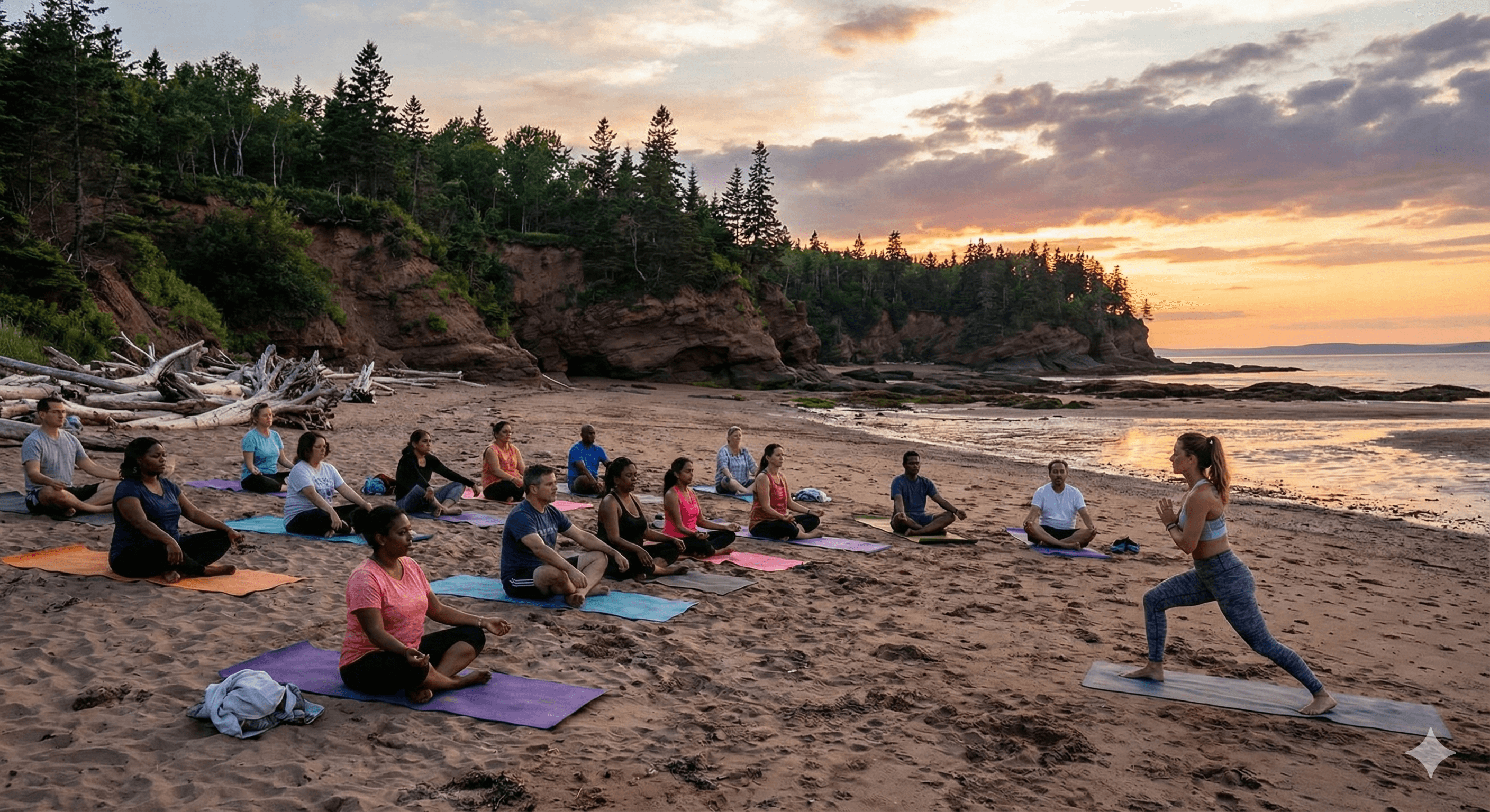 Morning yoga on the Bay of Fundy